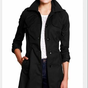 Banana Republic Trench Coat single breasted short cotton lightweight Black Small